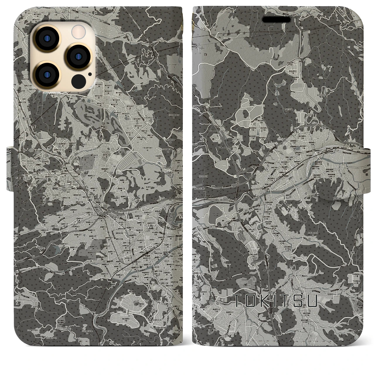 【土岐津(岐阜県)】地図柄iPhoneケース(手帳タイプ)モノトーン・iPhone 12 Pro Max 用