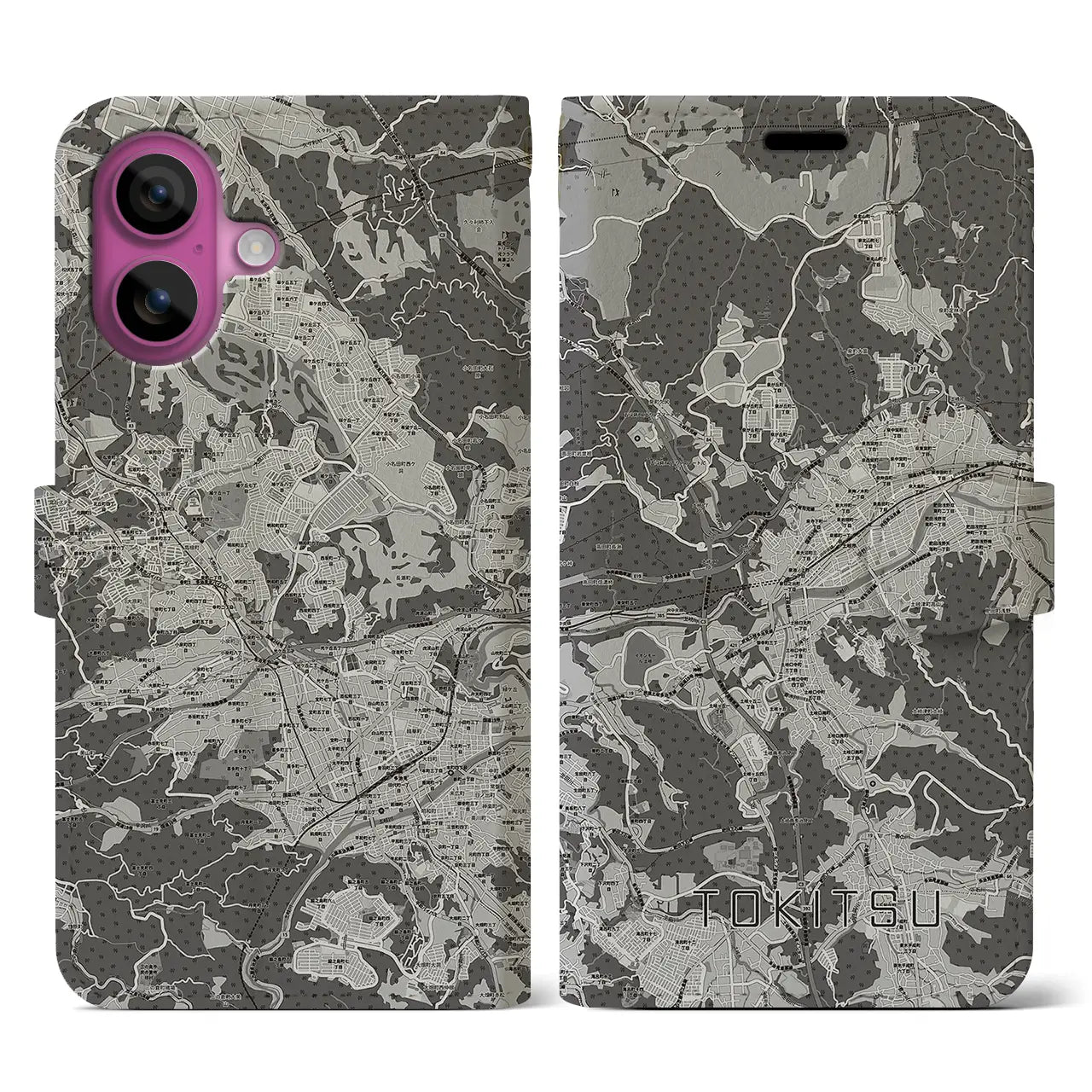 【土岐津(岐阜県)】地図柄iPhoneケース(手帳タイプ)モノトーン・iPhone 16 Pro 用