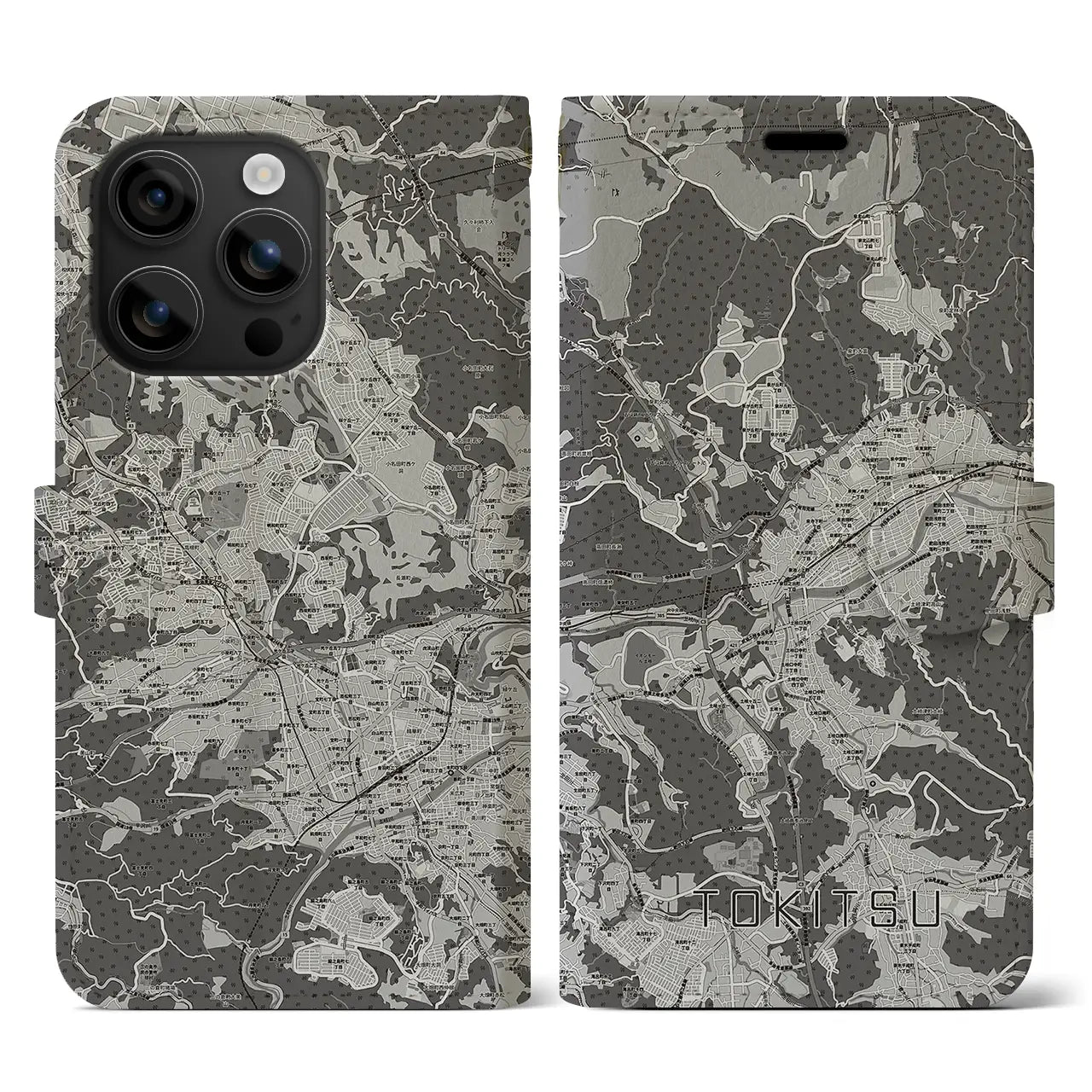 【土岐津(岐阜県)】地図柄iPhoneケース(手帳タイプ)モノトーン・iPhone 16 用