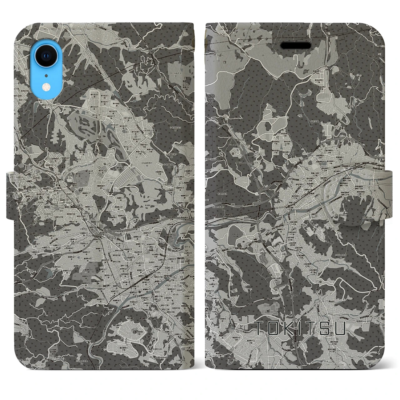 【土岐津(岐阜県)】地図柄iPhoneケース(手帳タイプ)モノトーン・iPhone XR 用
