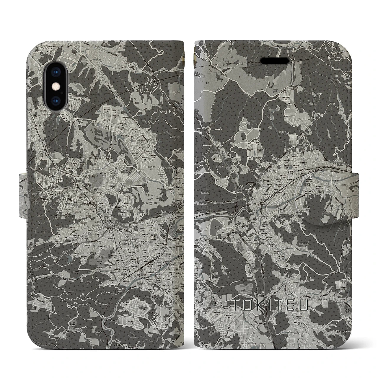 【土岐津(岐阜県)】地図柄iPhoneケース(手帳タイプ)モノトーン・iPhone XS / X 用