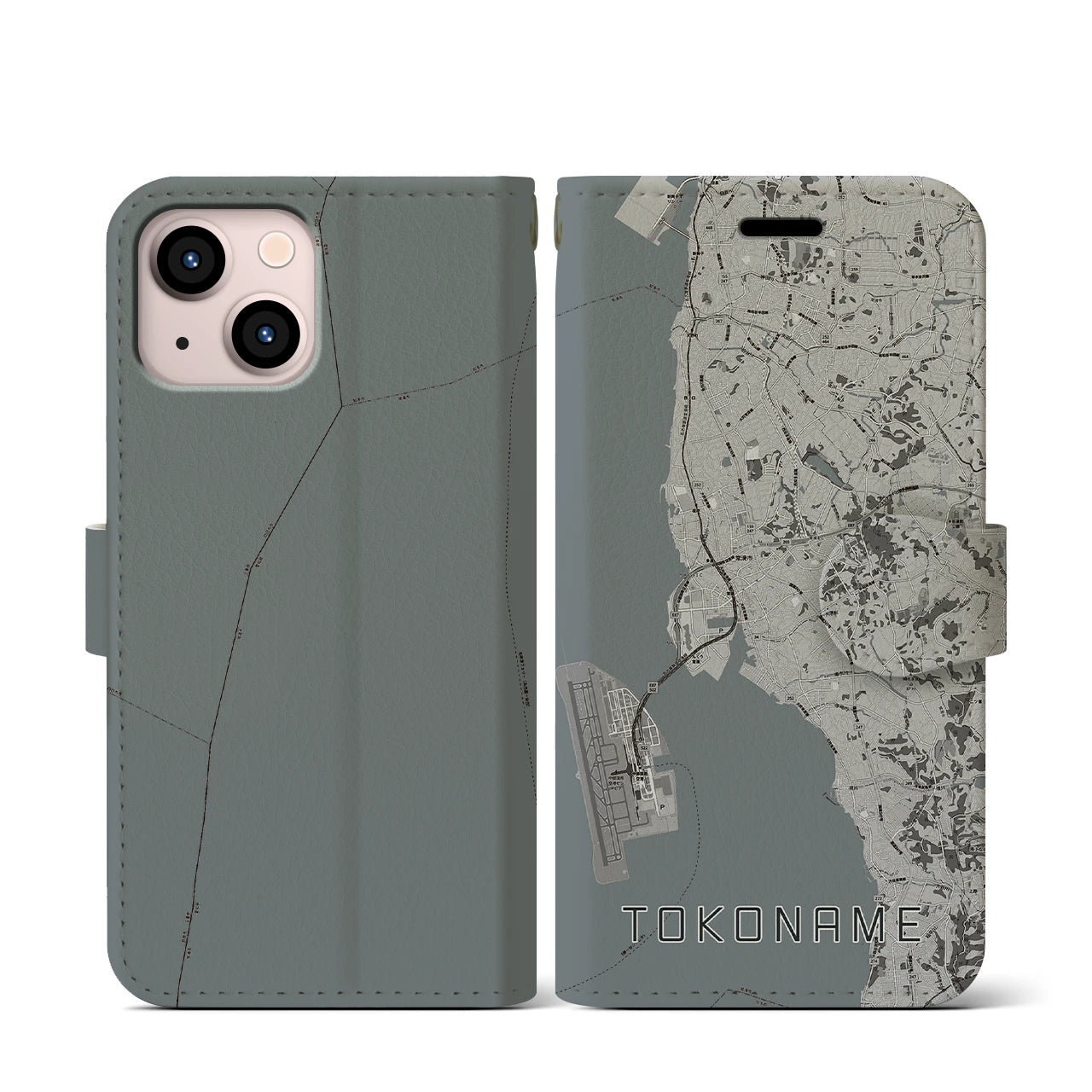 【常滑(愛知県)】地図柄iPhoneケース(手帳タイプ)モノトーン・iPhone 13 mini 用