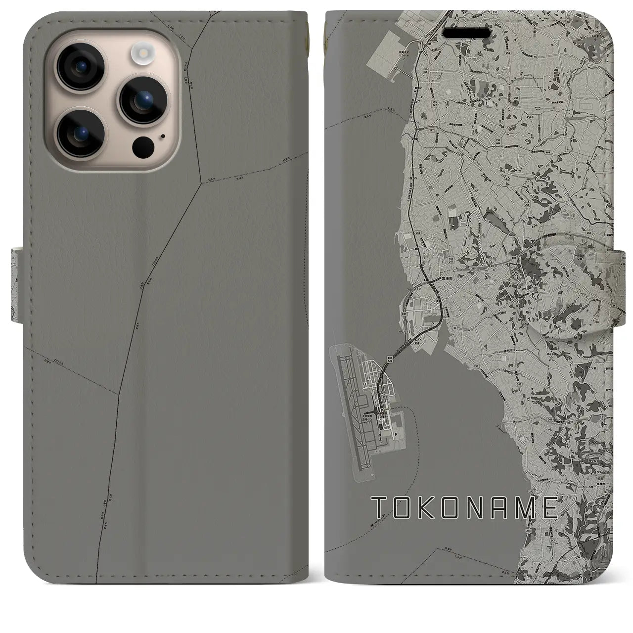 【常滑(愛知県)】地図柄iPhoneケース(手帳タイプ)モノトーン・iPhone 16 Plus 用