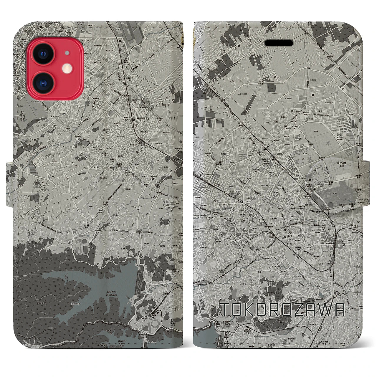 【所沢2(埼玉県)】地図柄iPhoneケース(手帳タイプ)モノトーン・iPhone 11 用