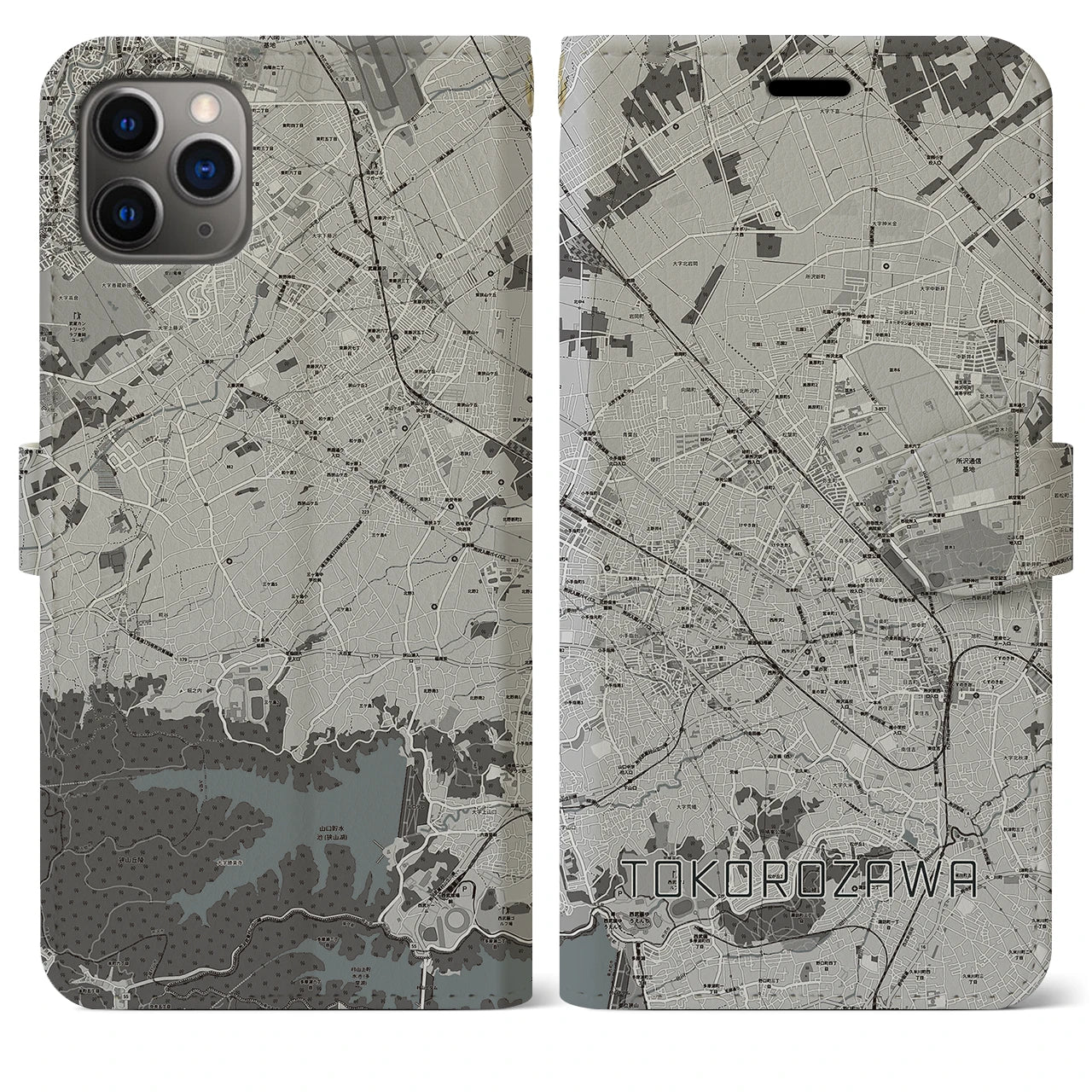 【所沢2(埼玉県)】地図柄iPhoneケース(手帳タイプ)モノトーン・iPhone 11 Pro Max 用