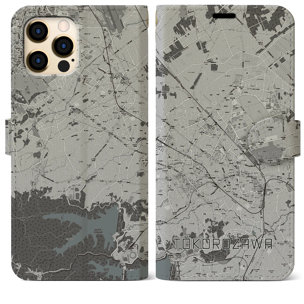 【所沢2(埼玉県)】地図柄iPhoneケース(手帳タイプ)モノトーン・iPhone 12 Pro Max 用