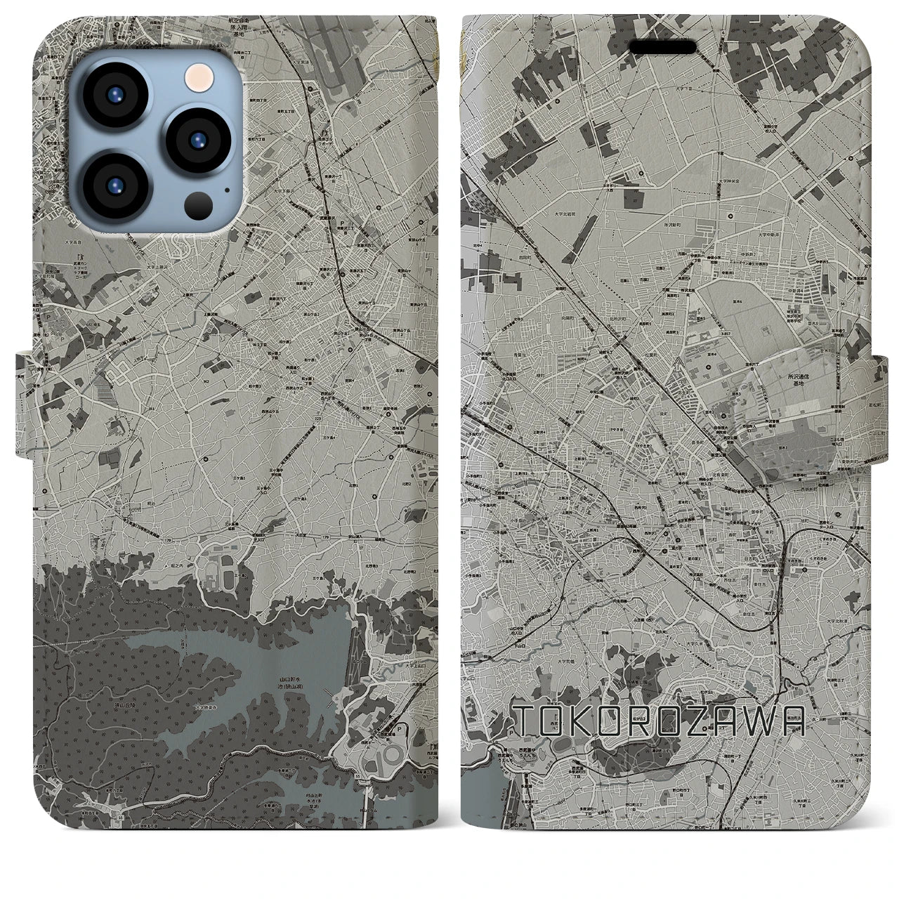 【所沢2(埼玉県)】地図柄iPhoneケース(手帳タイプ)モノトーン・iPhone 13 Pro Max 用