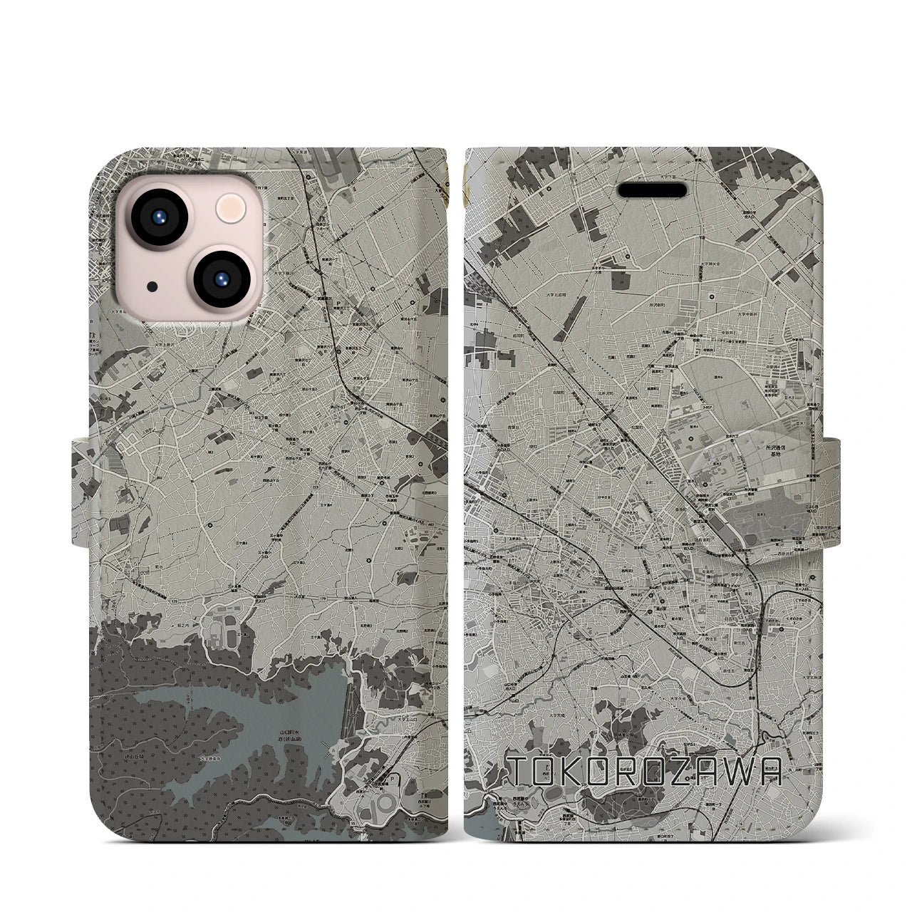 【所沢2(埼玉県)】地図柄iPhoneケース(手帳タイプ)モノトーン・iPhone 13 mini 用