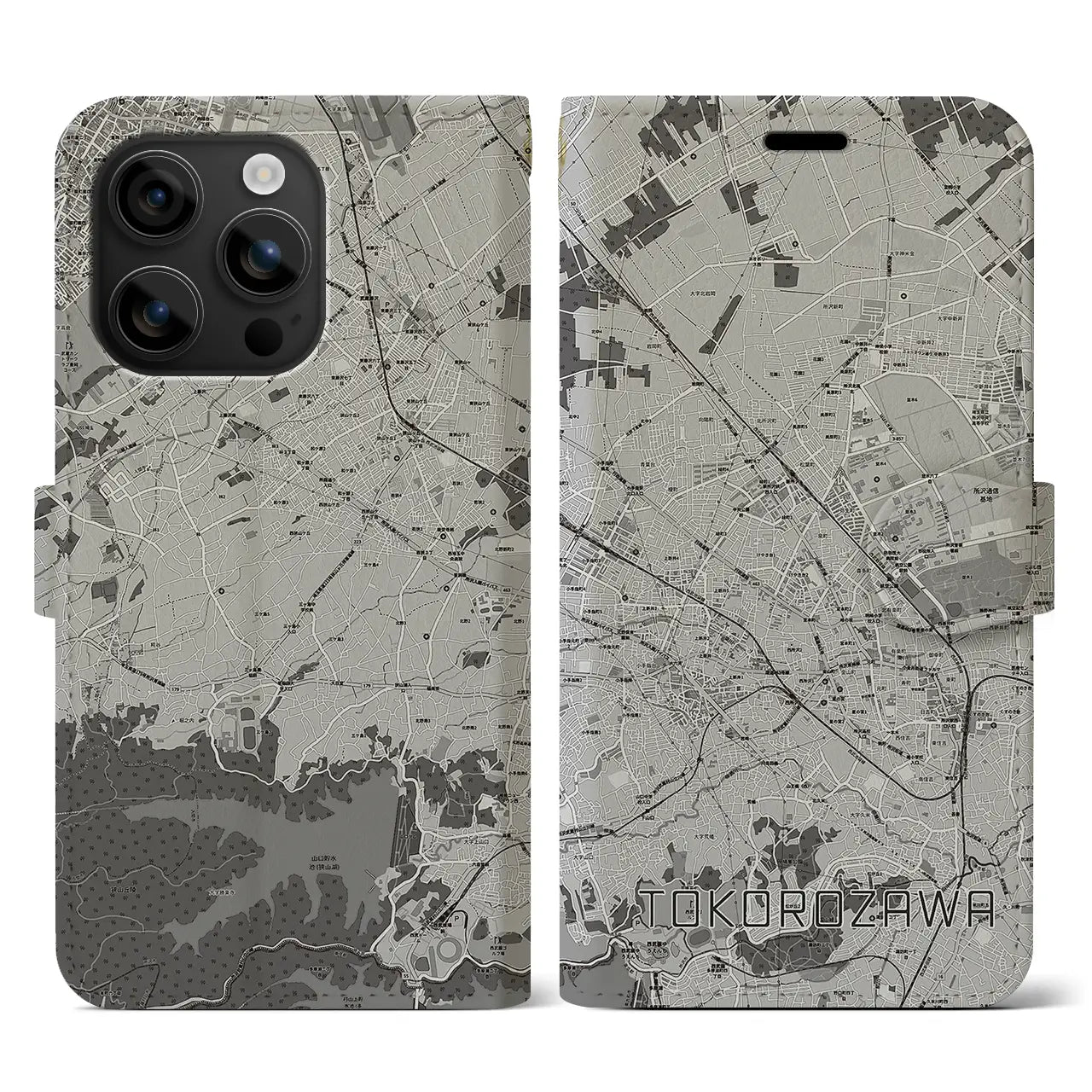 【所沢2(埼玉県)】地図柄iPhoneケース(手帳タイプ)モノトーン・iPhone 16 用