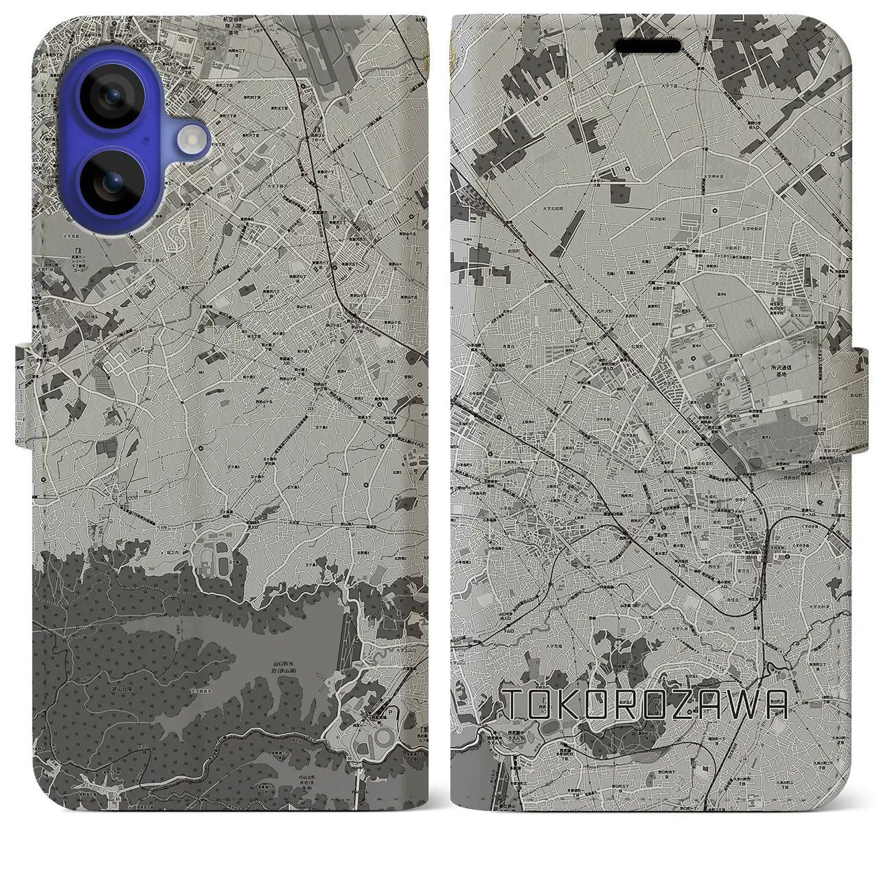 【所沢2(埼玉県)】地図柄iPhoneケース(手帳タイプ)モノトーン・iPhone 16 Pro Max 用