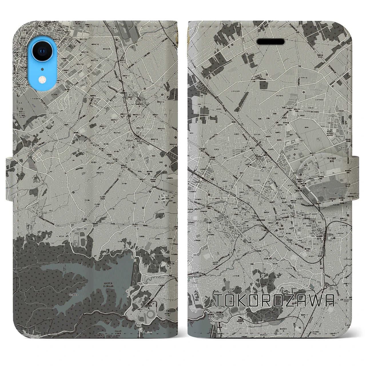 【所沢2(埼玉県)】地図柄iPhoneケース(手帳タイプ)モノトーン・iPhone XR 用