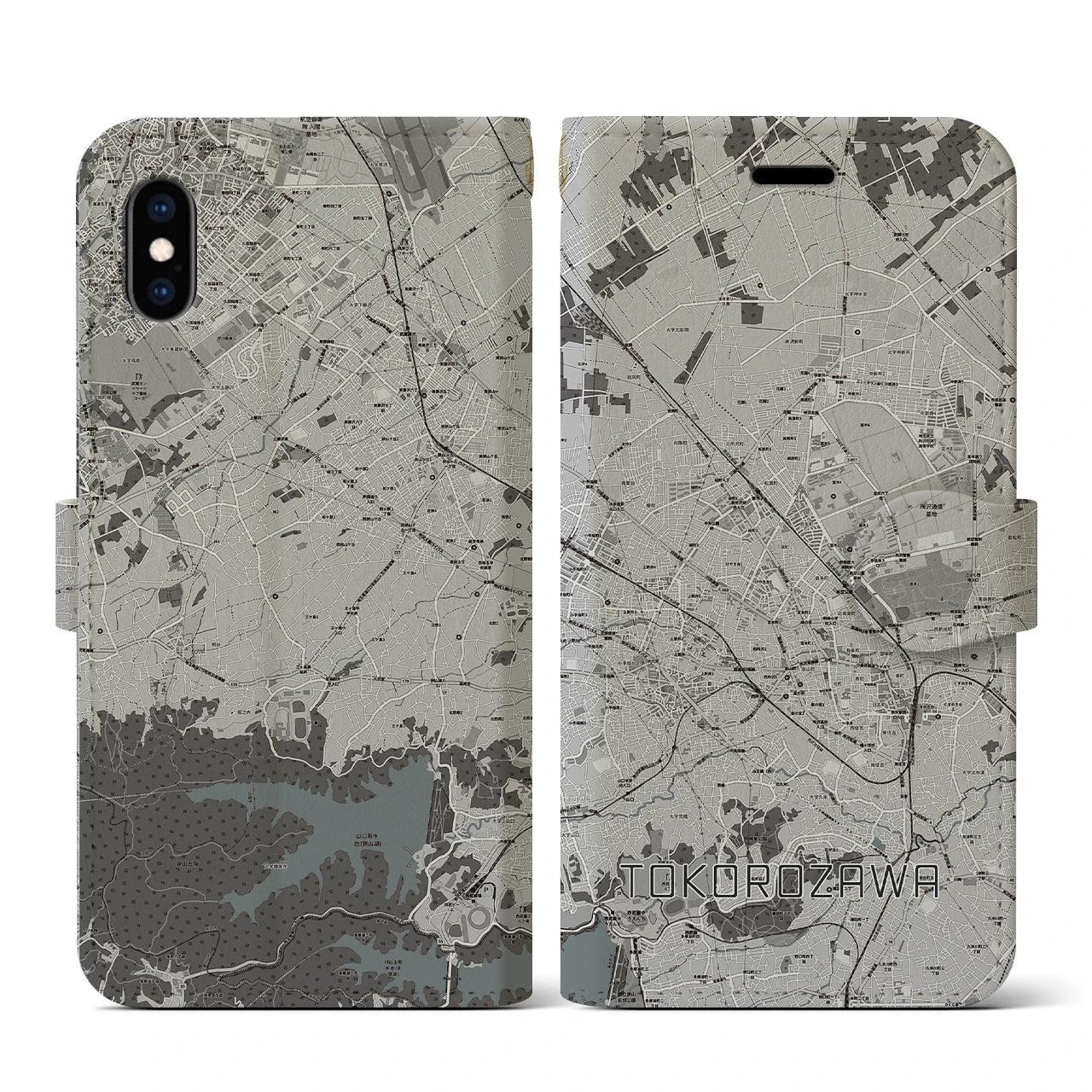 【所沢2(埼玉県)】地図柄iPhoneケース(手帳タイプ)モノトーン・iPhone XS / X 用