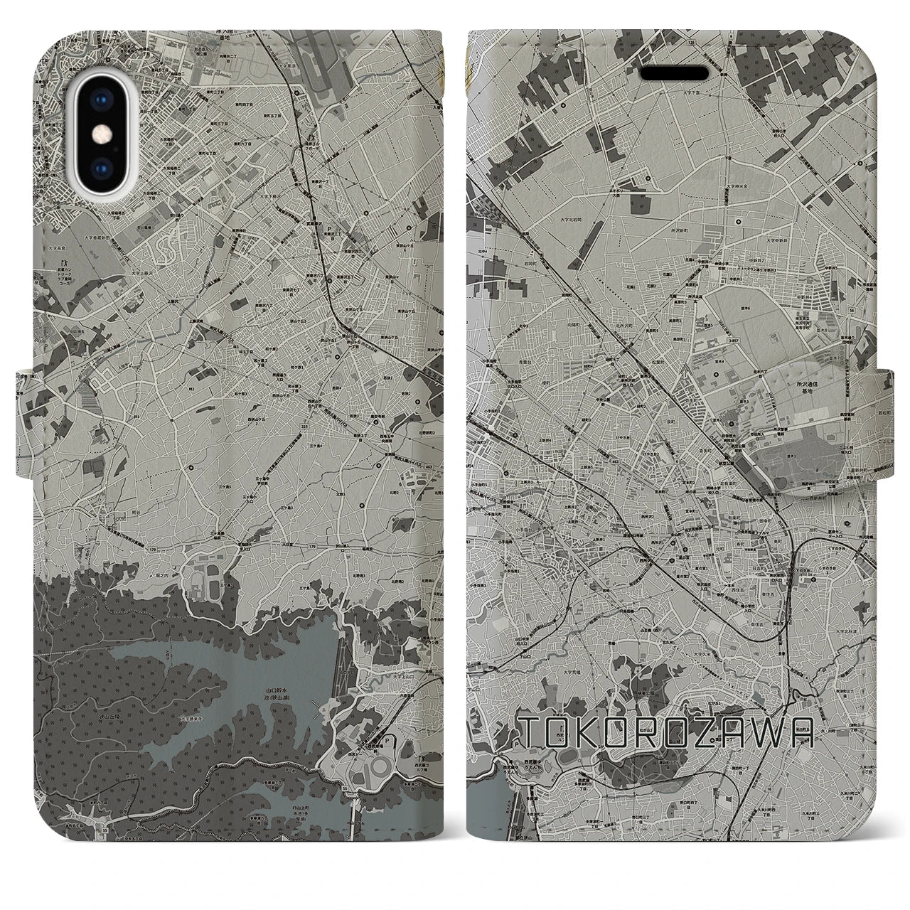 【所沢2(埼玉県)】地図柄iPhoneケース(手帳タイプ)モノトーン・iPhone XS Max 用
