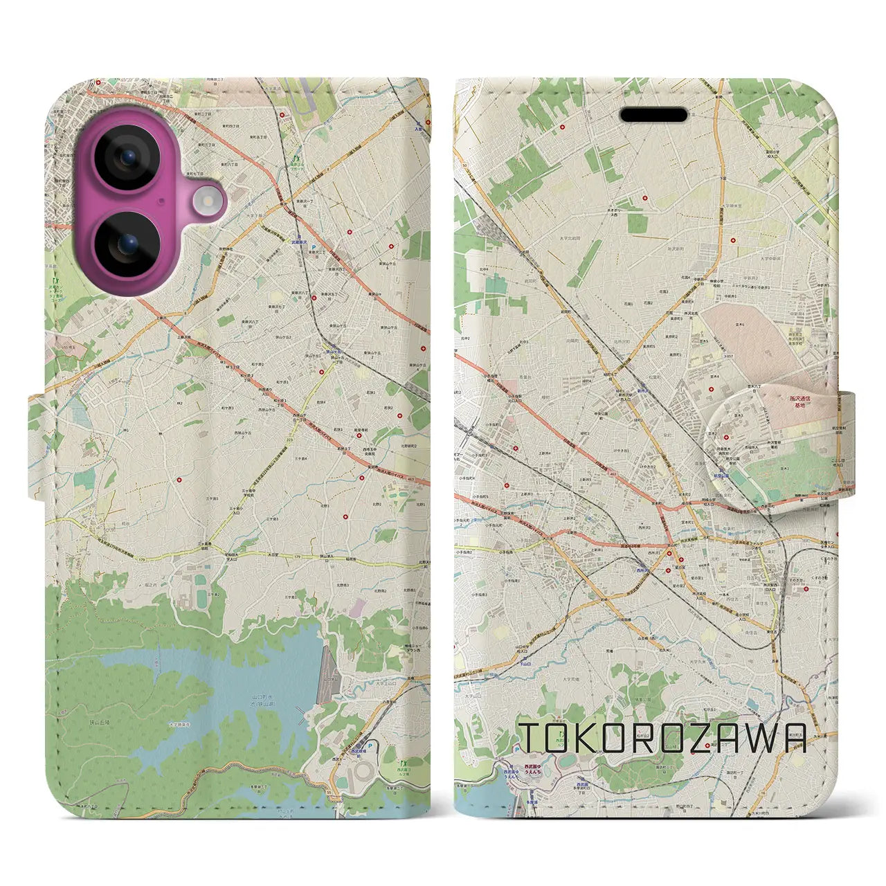 【所沢2(埼玉県)】地図柄iPhoneケース(手帳タイプ)ナチュラル・iPhone 16 Pro 用