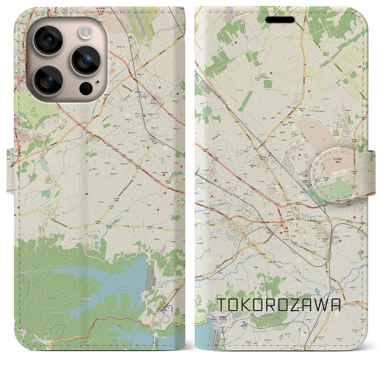 【所沢2(埼玉県)】地図柄iPhoneケース(手帳タイプ)ナチュラル・iPhone 16 Plus 用