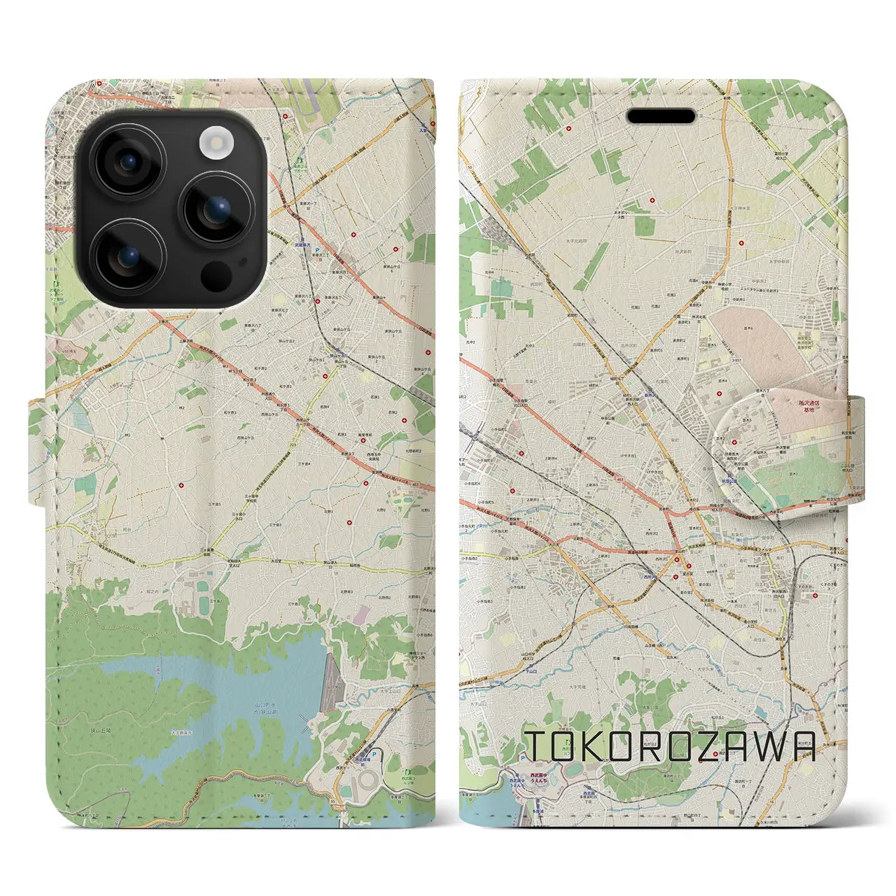 【所沢2(埼玉県)】地図柄iPhoneケース(手帳タイプ)ナチュラル・iPhone 16 用