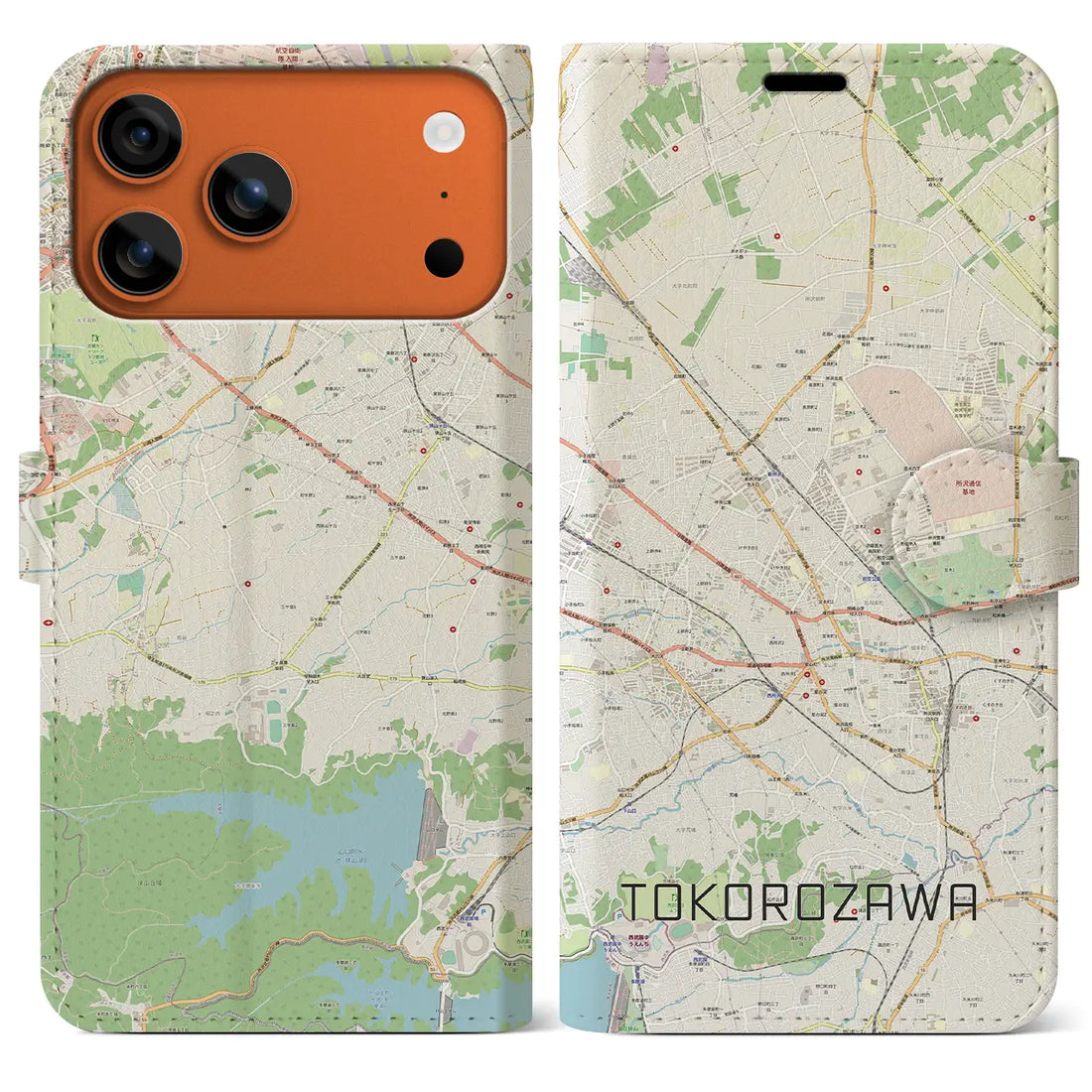【所沢2(埼玉県)】地図柄iPhoneケース(手帳タイプ)ナチュラル・iPhone 17 Pro Max 用