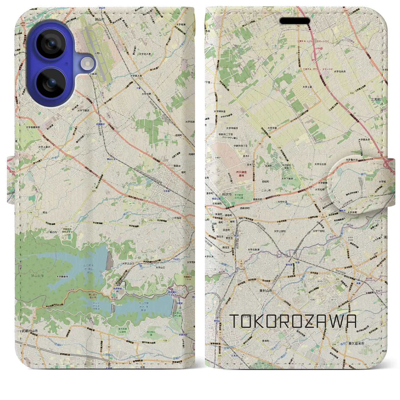 【所沢3(埼玉県)】地図柄iPhoneケース(手帳タイプ)モノトーン・iPhone 16 Pro Max 用