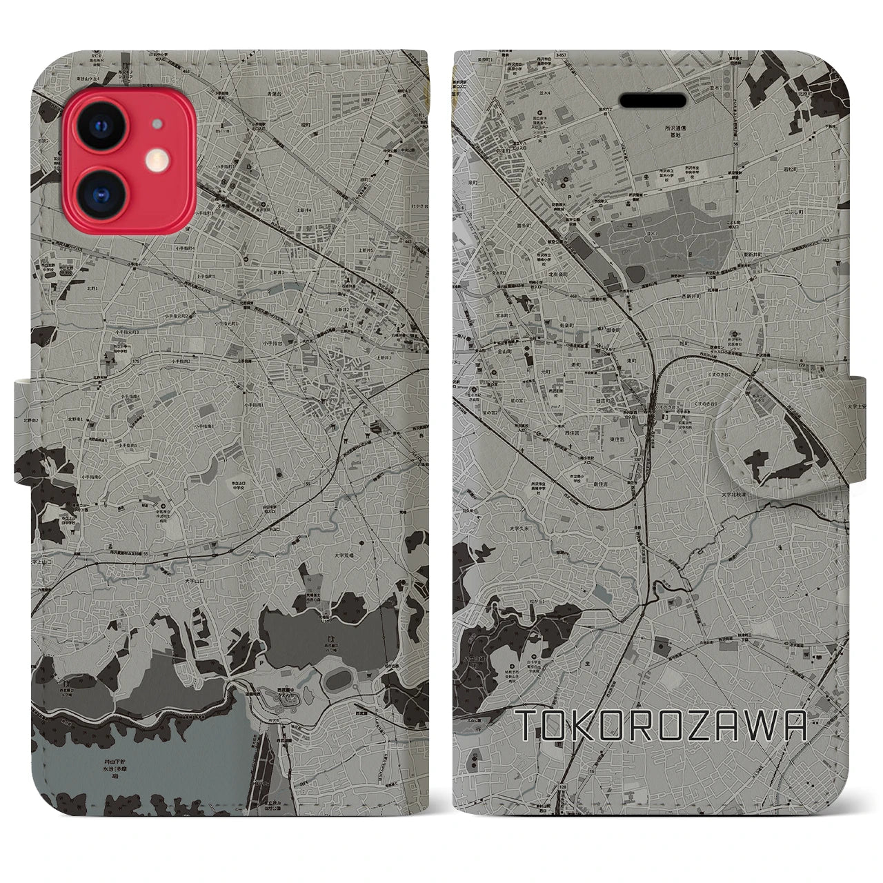 【所沢(埼玉県)】地図柄iPhoneケース(手帳タイプ)モノトーン・iPhone 11 用