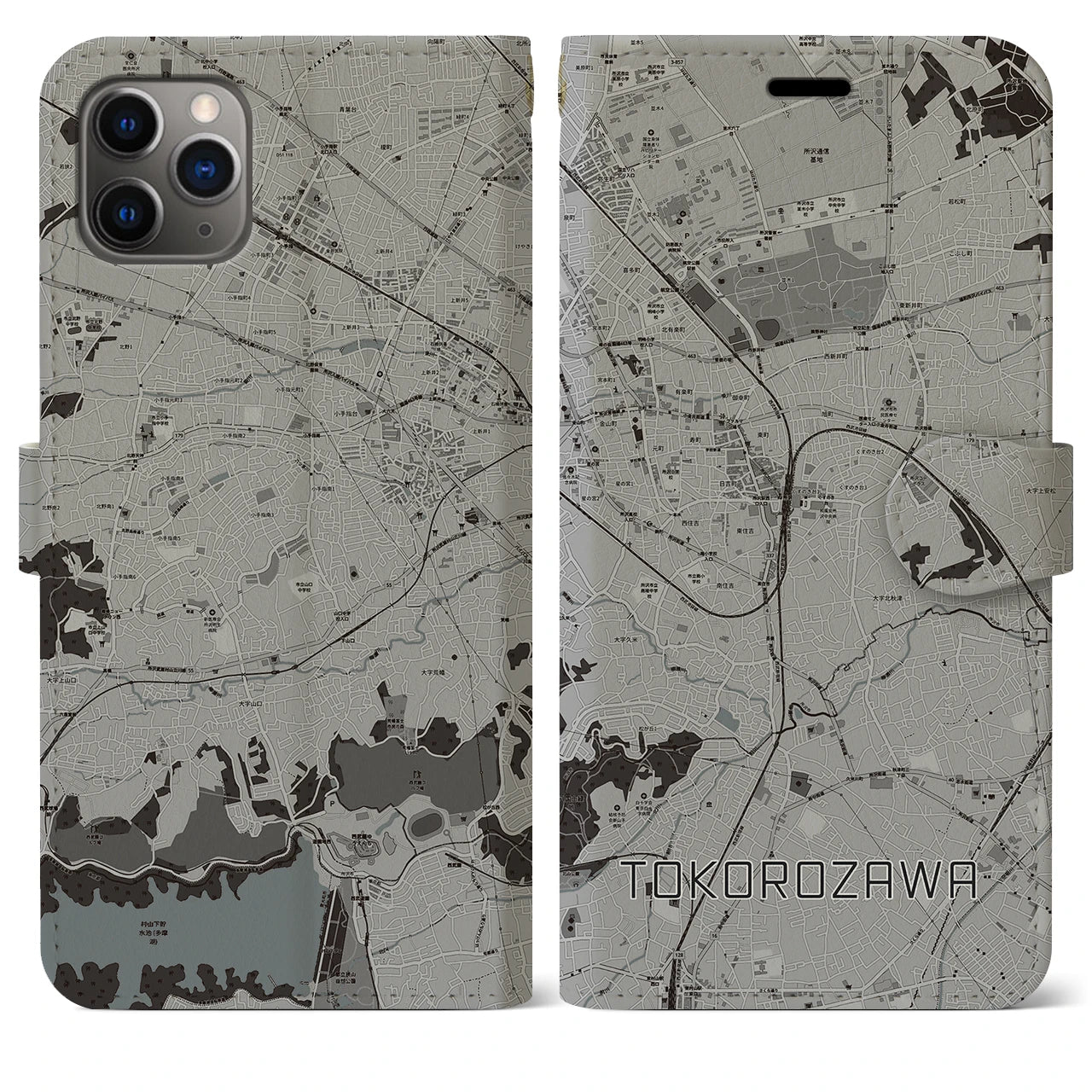 【所沢(埼玉県)】地図柄iPhoneケース(手帳タイプ)モノトーン・iPhone 11 Pro Max 用