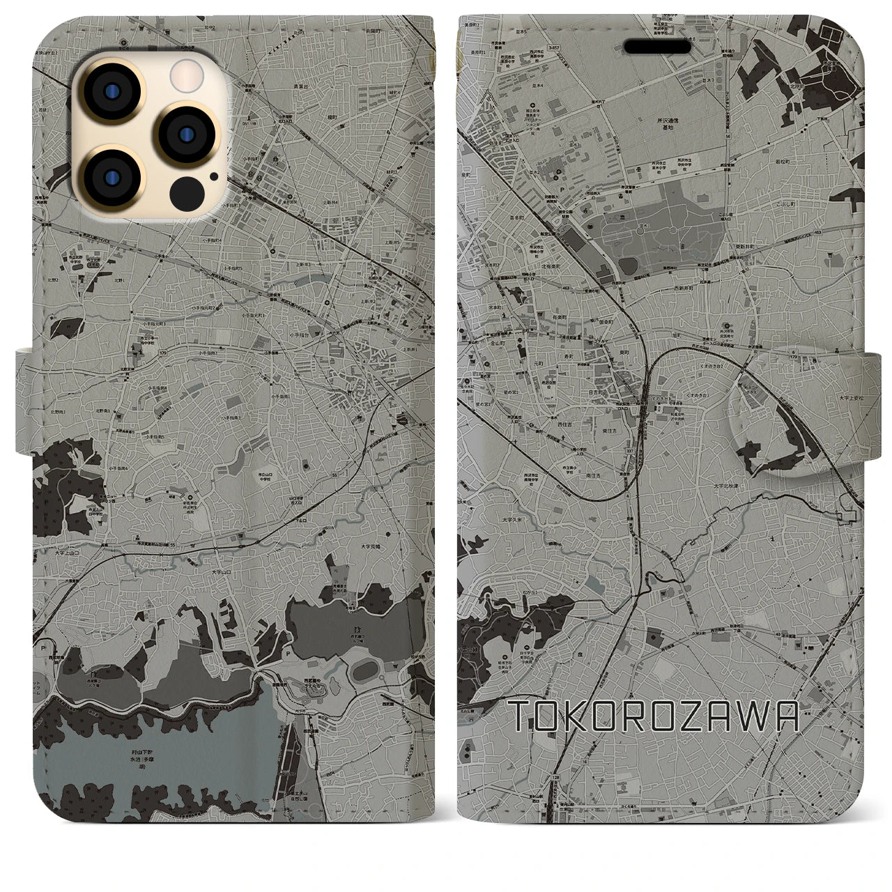 【所沢(埼玉県)】地図柄iPhoneケース(手帳タイプ)モノトーン・iPhone 12 Pro Max 用