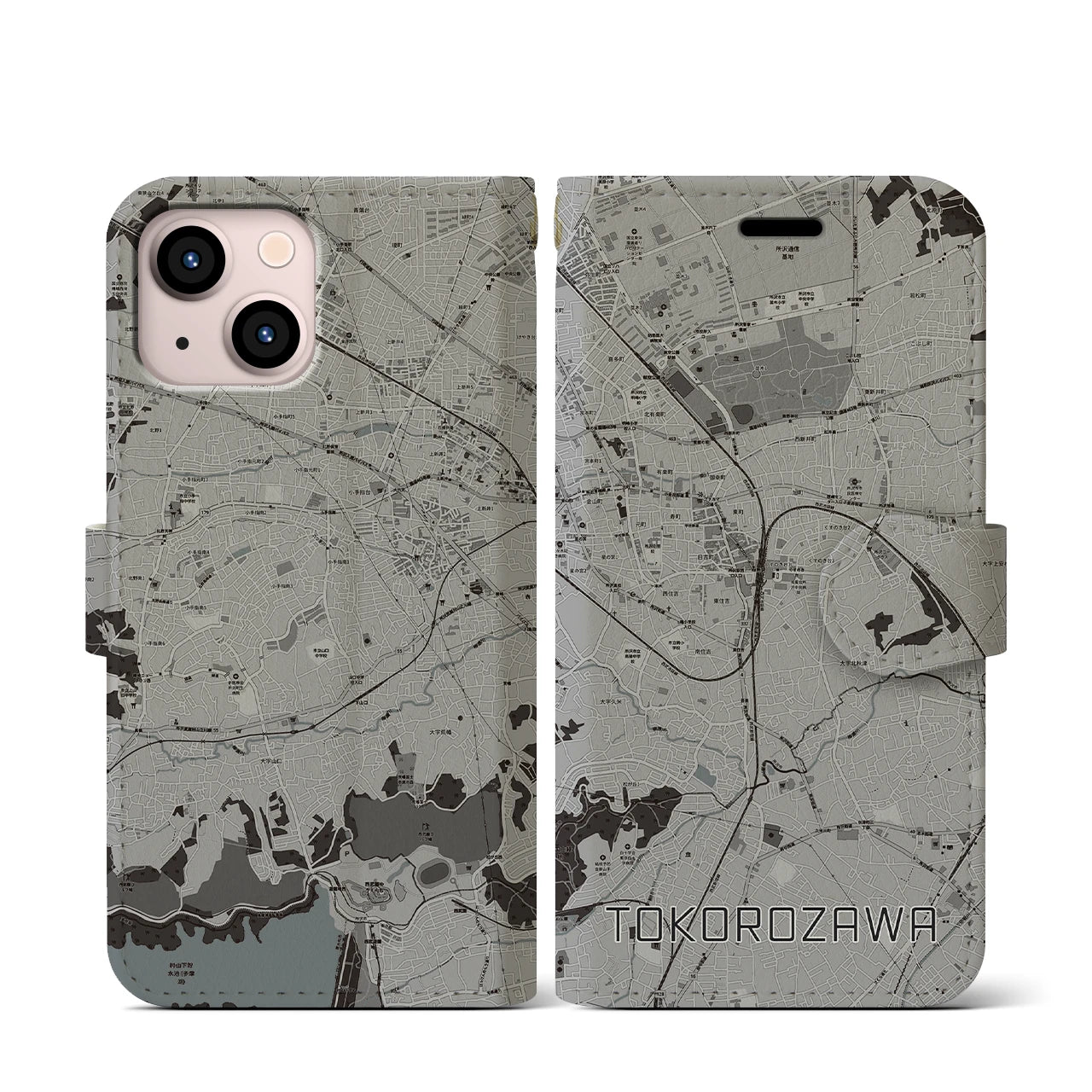 【所沢(埼玉県)】地図柄iPhoneケース(手帳タイプ)モノトーン・iPhone 13 mini 用