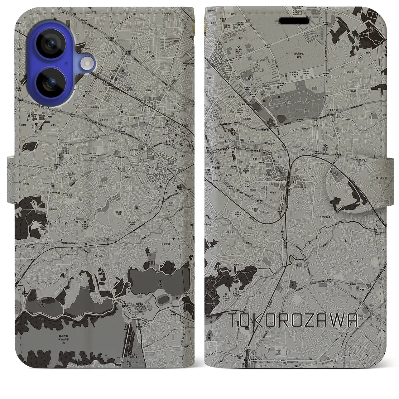 【所沢(埼玉県)】地図柄iPhoneケース(手帳タイプ)モノトーン・iPhone 16 Pro Max 用
