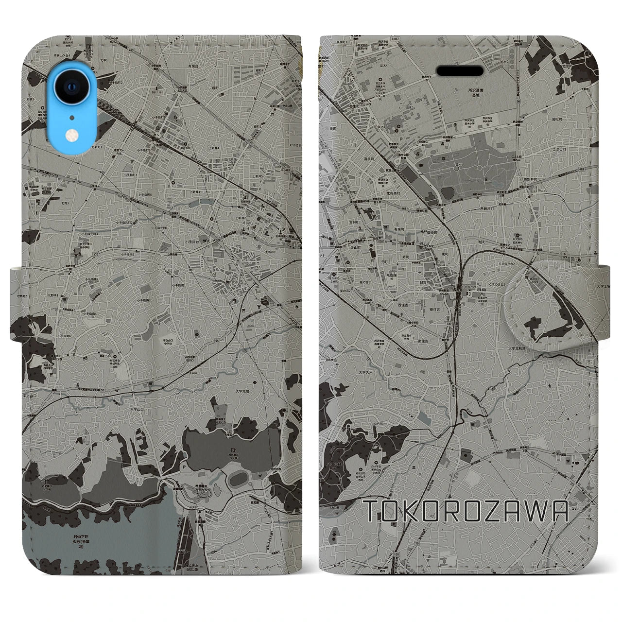 【所沢(埼玉県)】地図柄iPhoneケース(手帳タイプ)モノトーン・iPhone XR 用
