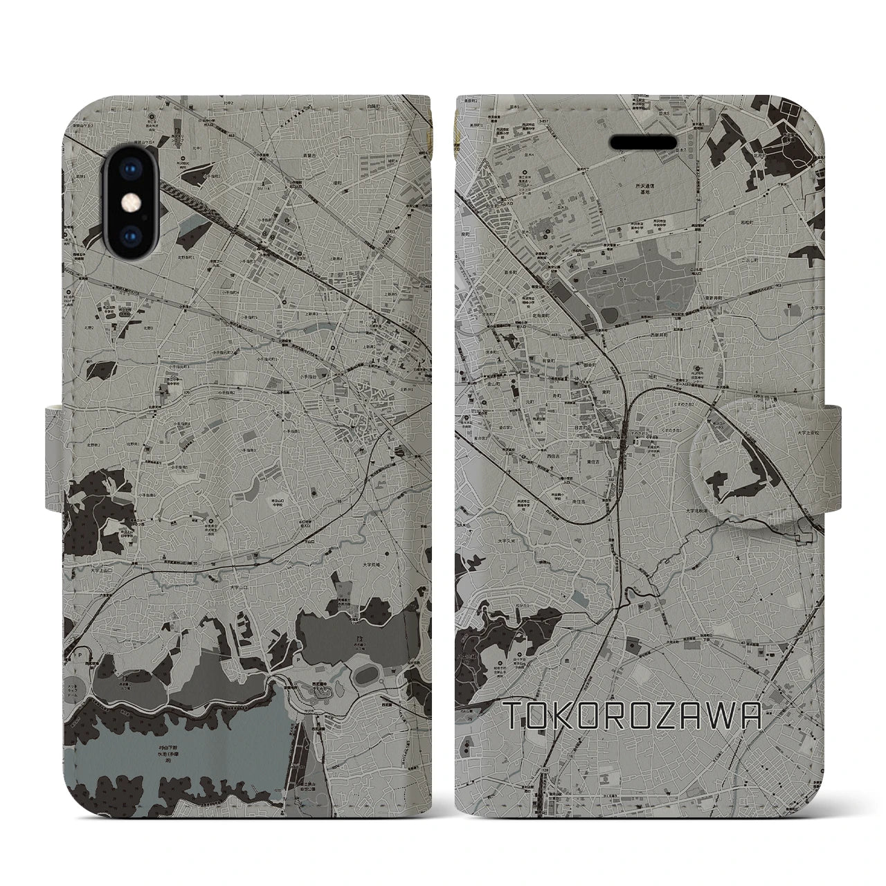 【所沢(埼玉県)】地図柄iPhoneケース(手帳タイプ)モノトーン・iPhone XS / X 用