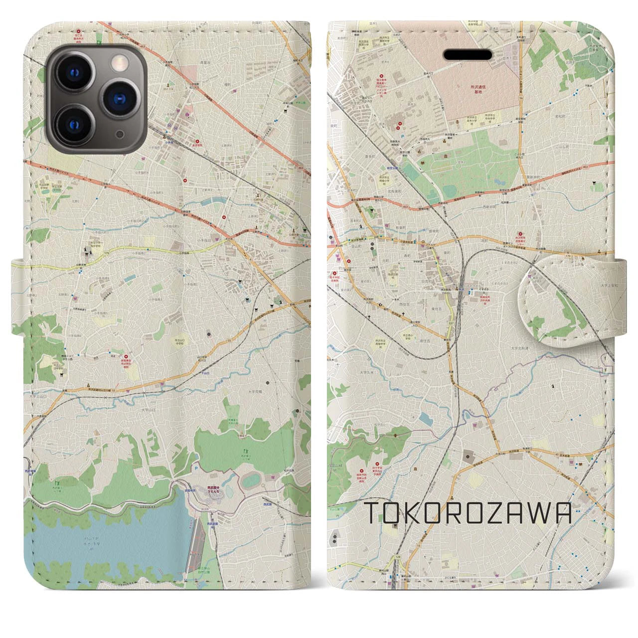 【所沢(埼玉県)】地図柄iPhoneケース(手帳タイプ)ナチュラル・iPhone 11 Pro Max 用