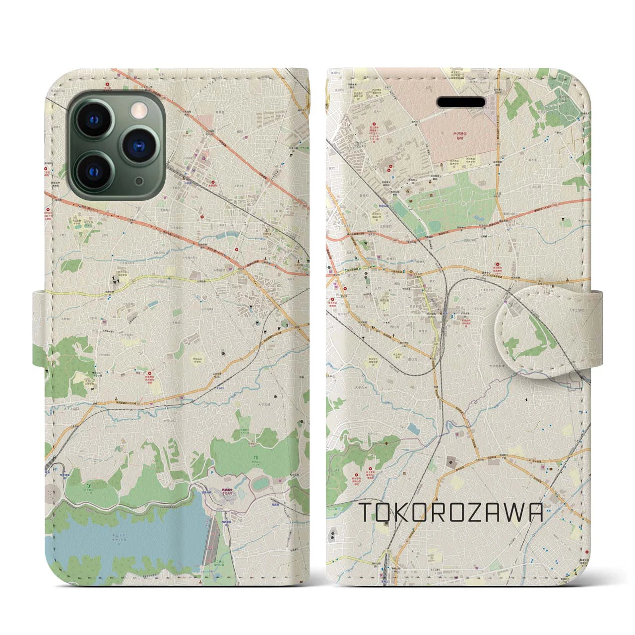【所沢(埼玉県)】地図柄iPhoneケース(手帳タイプ)ナチュラル・iPhone 11 Pro 用