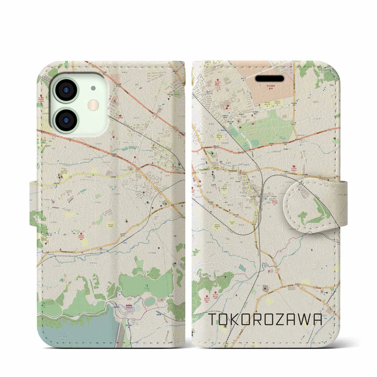 【所沢(埼玉県)】地図柄iPhoneケース(手帳タイプ)ナチュラル・iPhone 12 mini 用