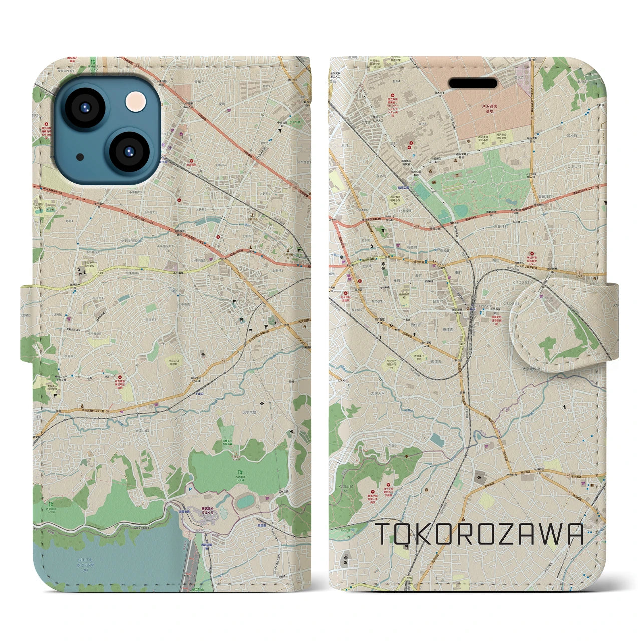 【所沢(埼玉県)】地図柄iPhoneケース(手帳タイプ)ナチュラル・iPhone 13 用