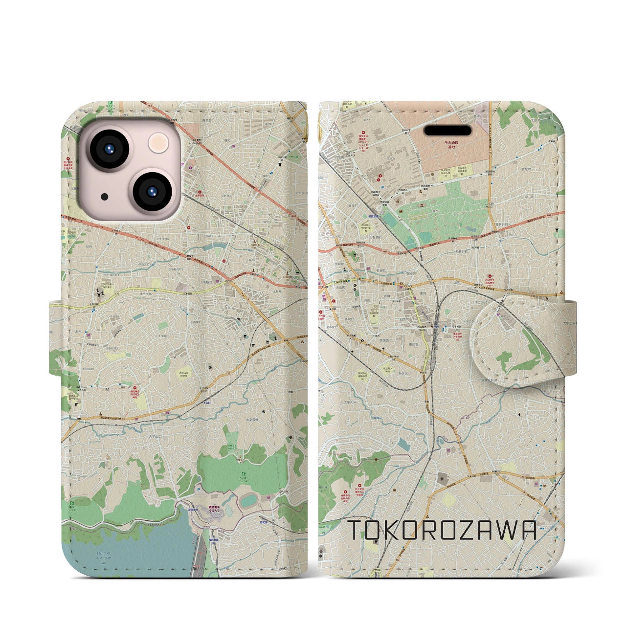 【所沢(埼玉県)】地図柄iPhoneケース(手帳タイプ)ナチュラル・iPhone 13 mini 用