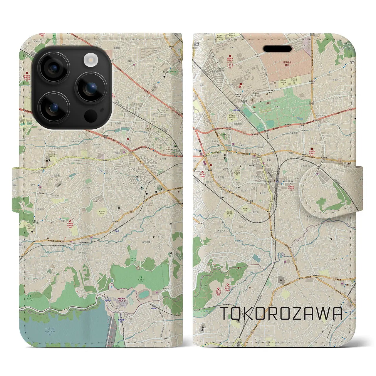 【所沢(埼玉県)】地図柄iPhoneケース(手帳タイプ)ナチュラル・iPhone 16 用