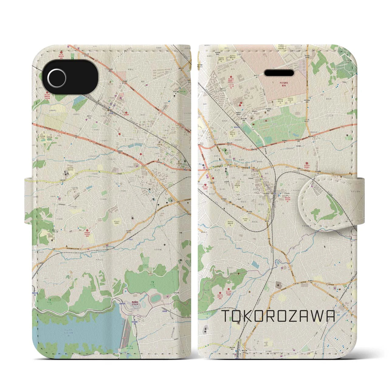 【所沢(埼玉県)】地図柄iPhoneケース(手帳タイプ)ナチュラル・iPhone SE(第3 / 第2世代) / 8 / 7 / 6s / 6 用