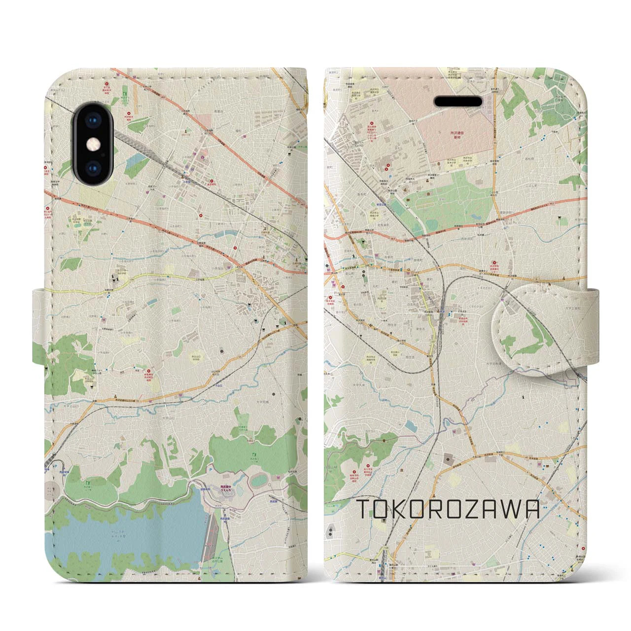 【所沢(埼玉県)】地図柄iPhoneケース(手帳タイプ)ナチュラル・iPhone XS / X 用