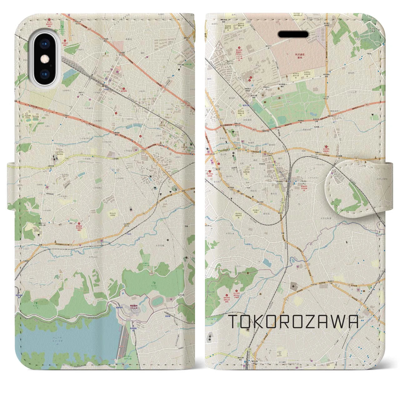 【所沢(埼玉県)】地図柄iPhoneケース(手帳タイプ)ナチュラル・iPhone XS Max 用