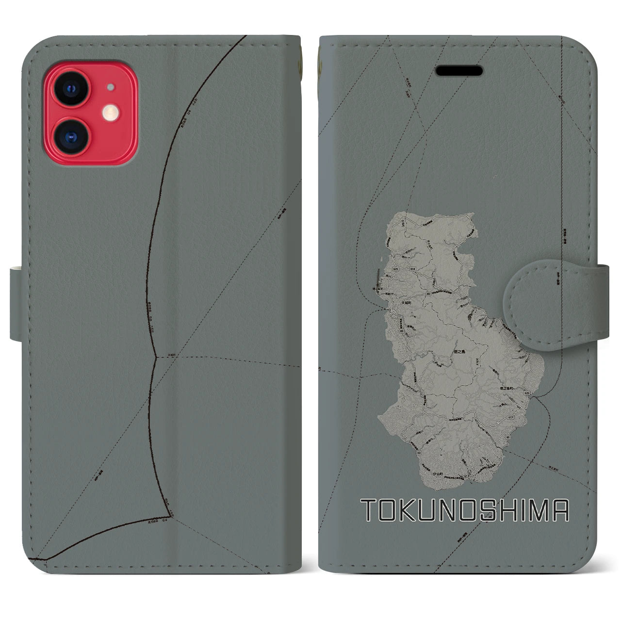 【徳之島(鹿児島県)】地図柄iPhoneケース(手帳タイプ)モノトーン・iPhone 11 用