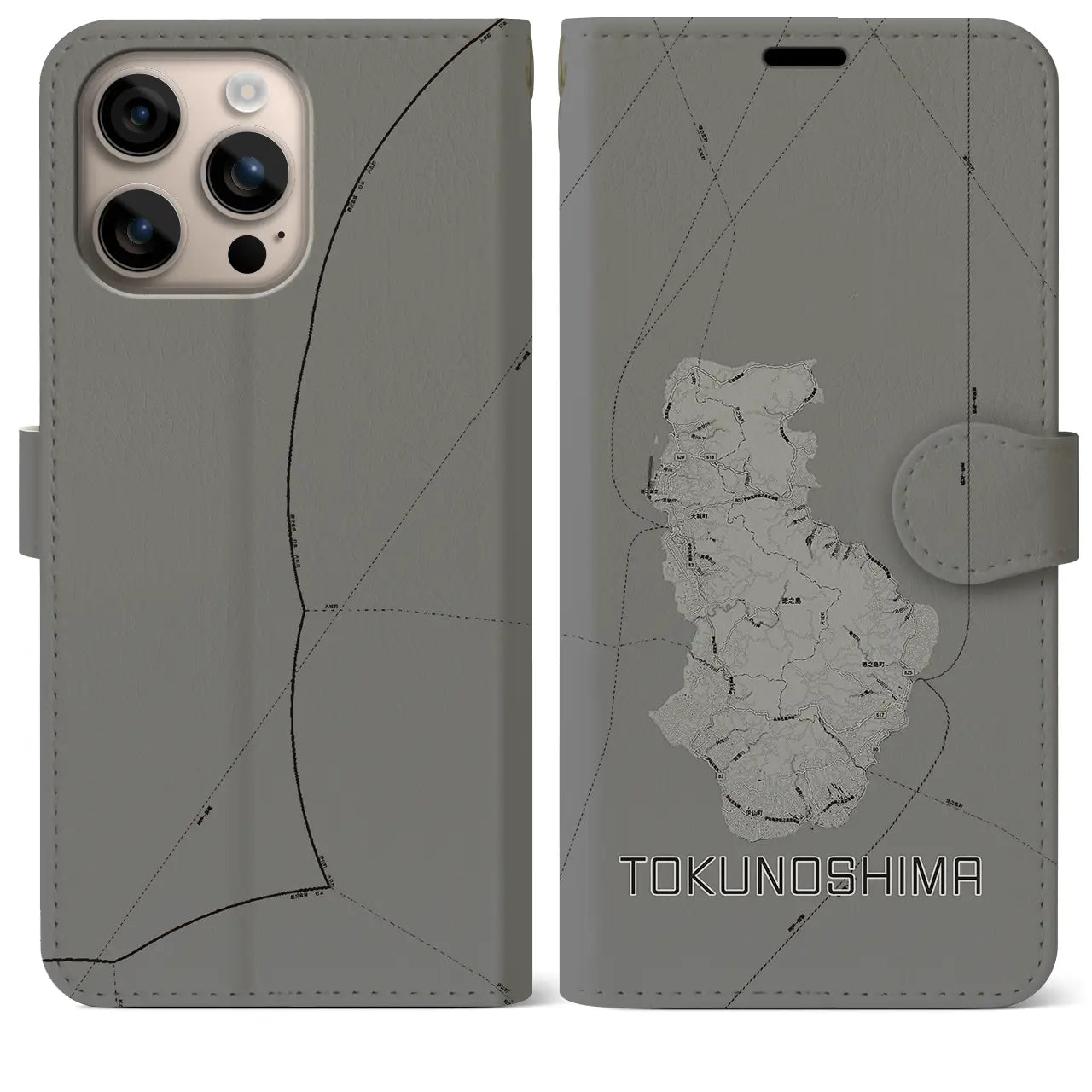 【徳之島(鹿児島県)】地図柄iPhoneケース(手帳タイプ)モノトーン・iPhone 16 Plus 用