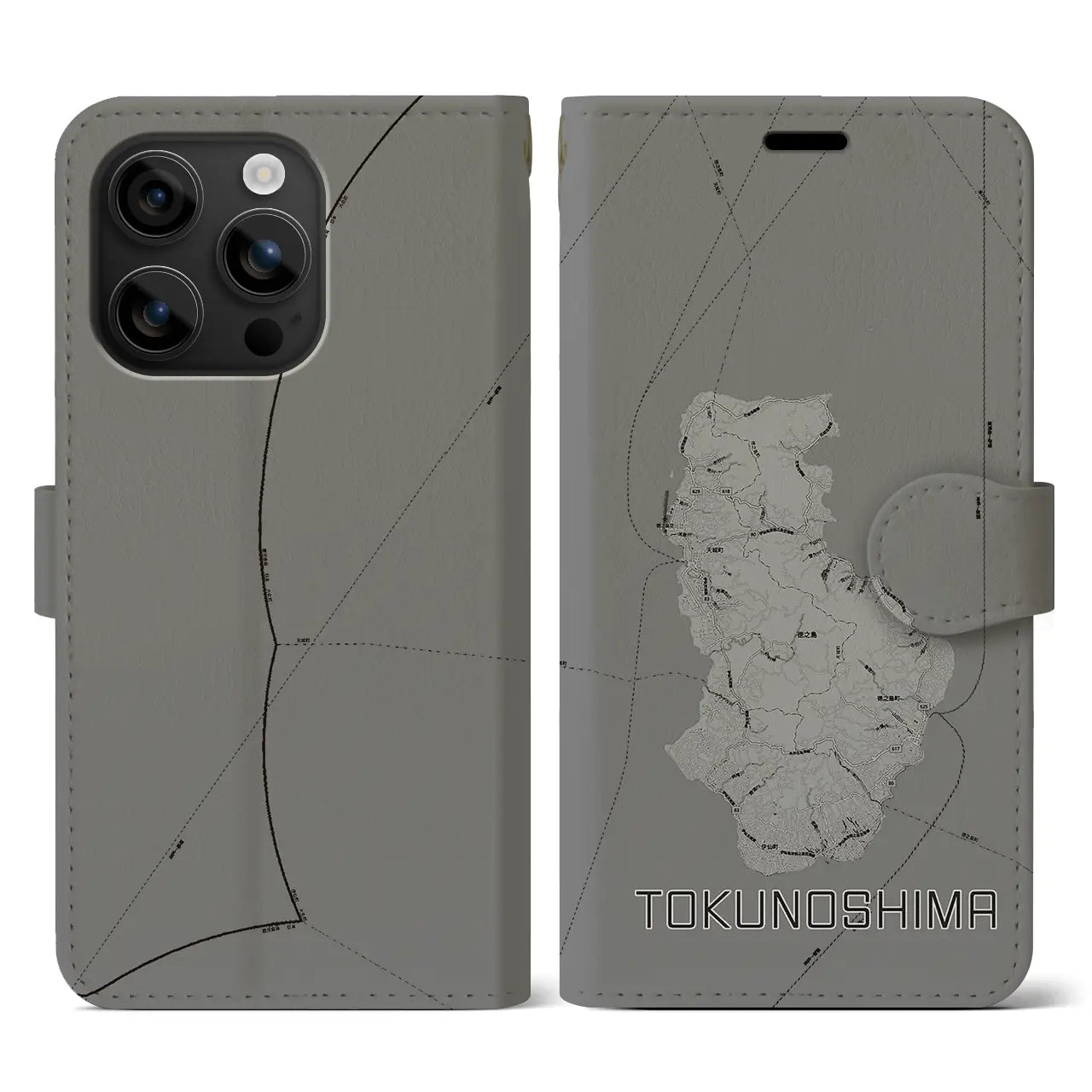 【徳之島(鹿児島県)】地図柄iPhoneケース(手帳タイプ)モノトーン・iPhone 16 用