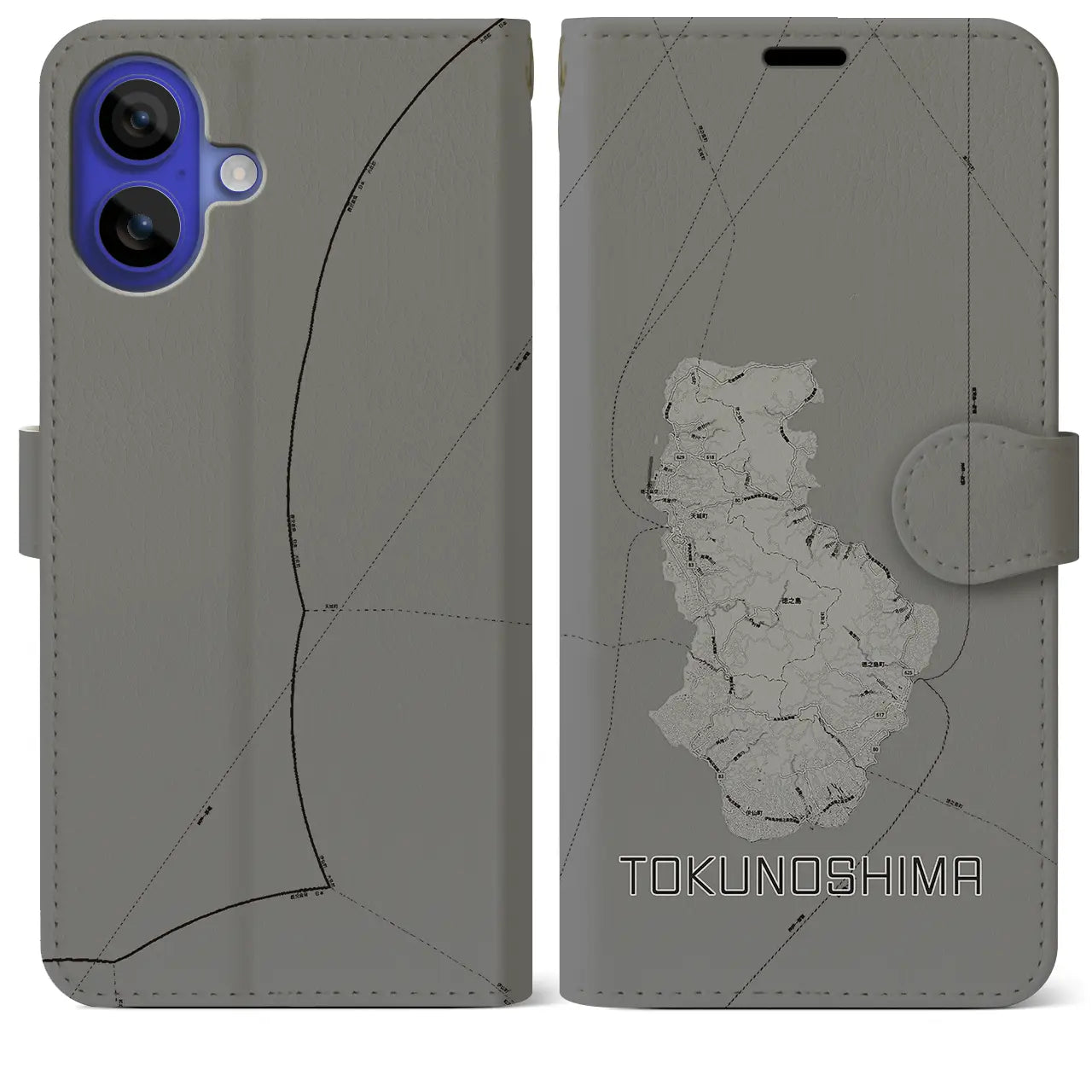 【徳之島(鹿児島県)】地図柄iPhoneケース(手帳タイプ)モノトーン・iPhone 16 Pro Max 用