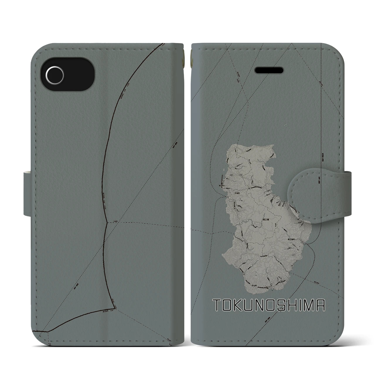 【徳之島(鹿児島県)】地図柄iPhoneケース(手帳タイプ)モノトーン・iPhone SE(第3 / 第2世代) / 8 / 7 / 6s / 6 用