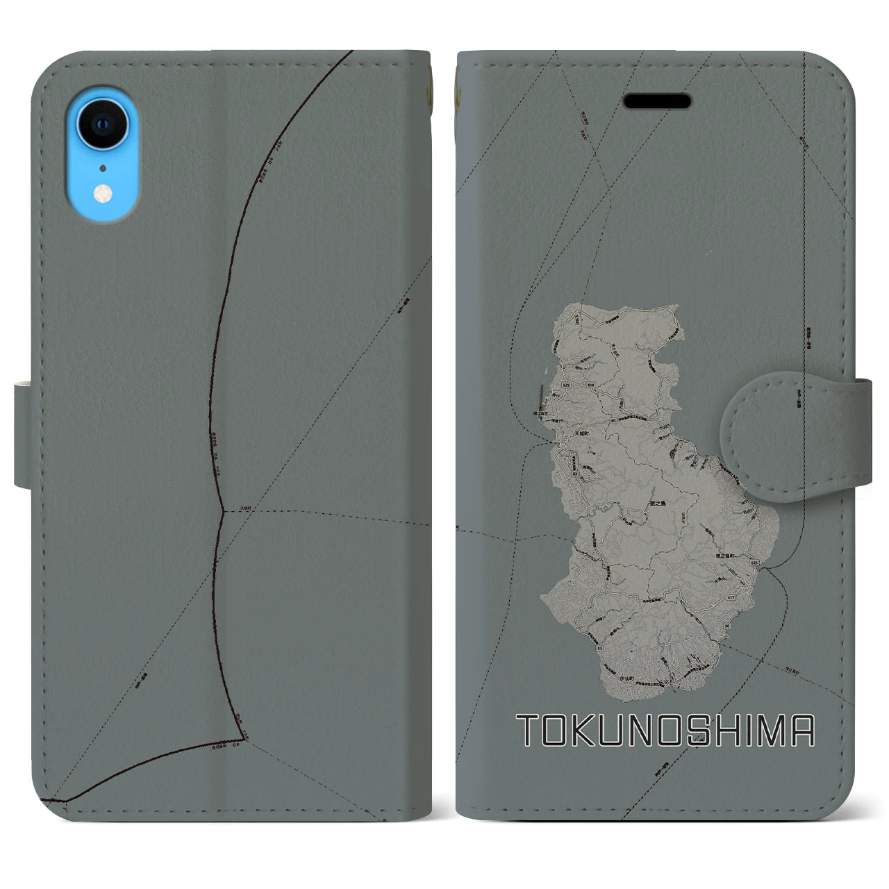 【徳之島(鹿児島県)】地図柄iPhoneケース(手帳タイプ)モノトーン・iPhone XR 用