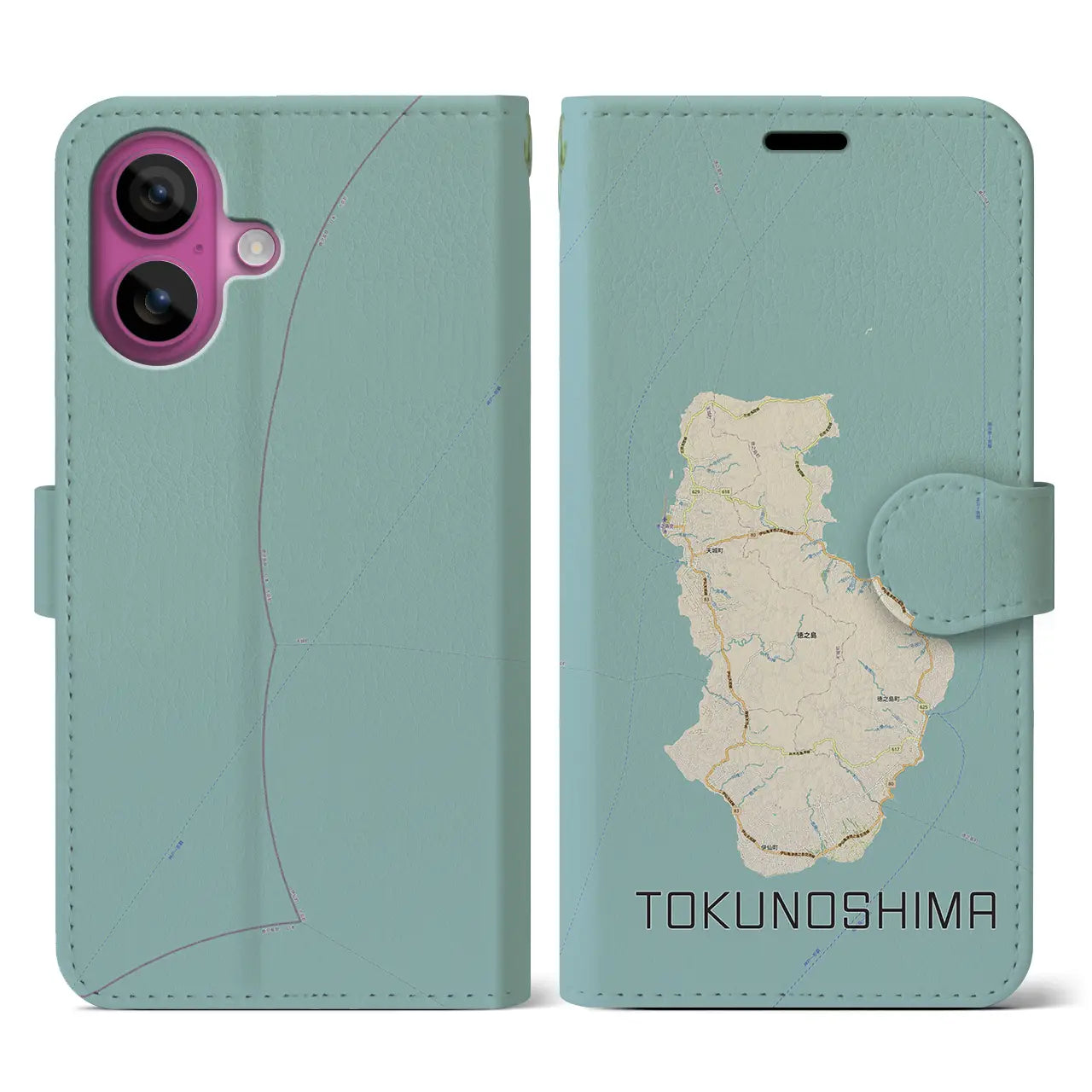 【徳之島(鹿児島県)】地図柄iPhoneケース(手帳タイプ)ナチュラル・iPhone 16 Pro 用