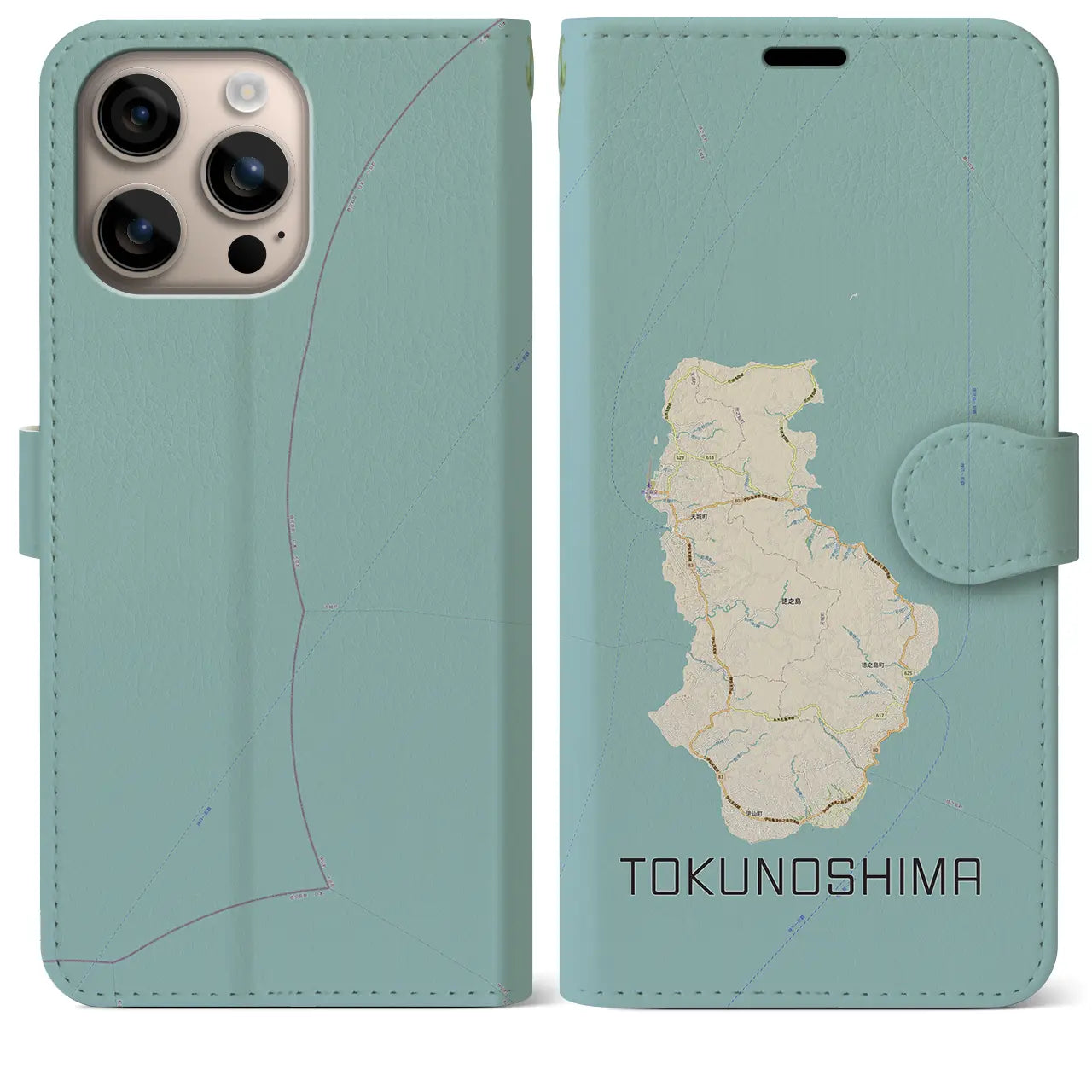 【徳之島(鹿児島県)】地図柄iPhoneケース(手帳タイプ)ナチュラル・iPhone 16 Plus 用