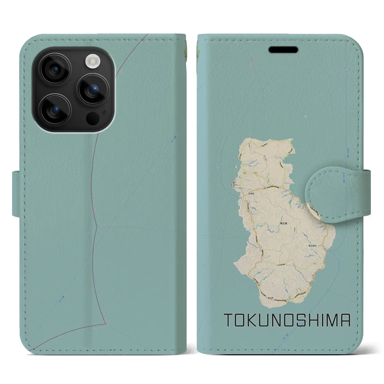 【徳之島(鹿児島県)】地図柄iPhoneケース(手帳タイプ)ナチュラル・iPhone 16 用
