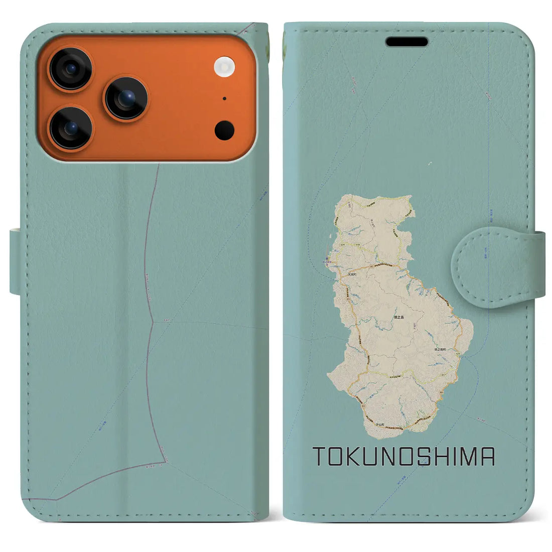 【徳之島(鹿児島県)】地図柄iPhoneケース(手帳タイプ)モノトーン・iPhone 17 Pro Max 用