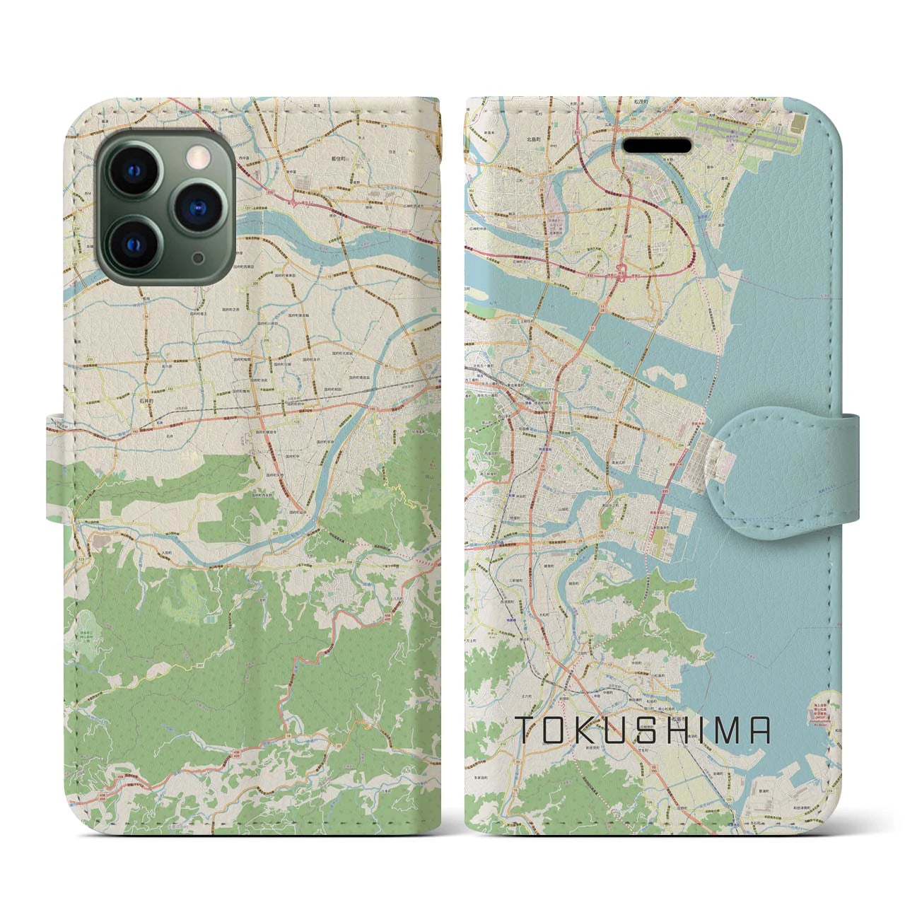 【徳島(徳島県)】地図柄iPhoneケース(手帳タイプ)ナチュラル・iPhone 11 Pro 用