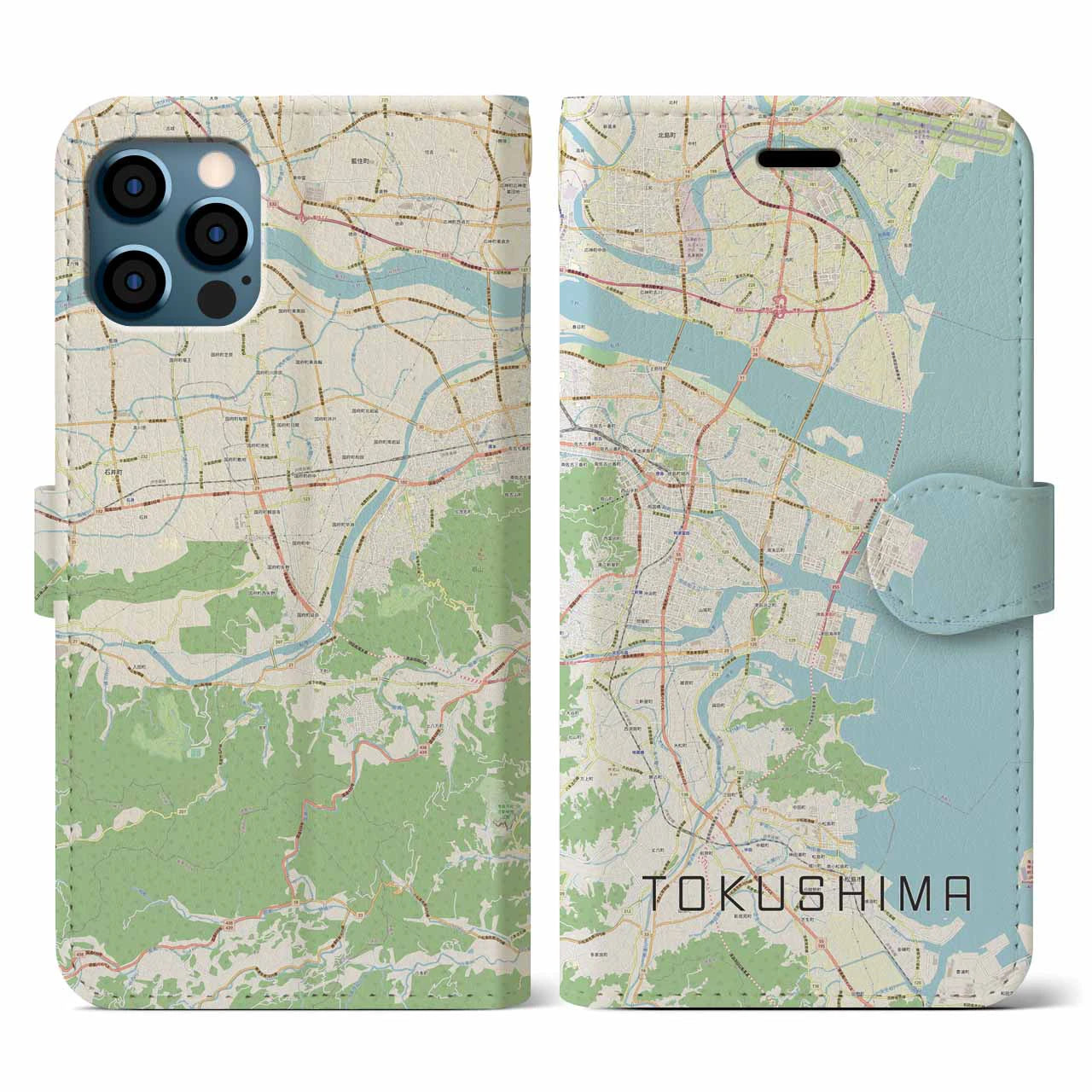 【徳島(徳島県)】地図柄iPhoneケース(手帳タイプ)ナチュラル・iPhone 12 / 12 Pro 用
